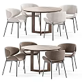 Modern Round Dining Table Set With Upholstered Chairs Wooden Top And Metal Legs