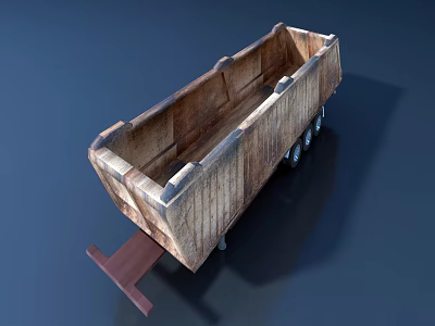 Wooden Dump Truck Trailer With Open Bed And Metal Wheels For Transport Use 3d model
