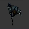 Game Movie Character In Blue Combat Suit With Goggles And Weapon Standing Pose