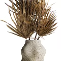 Textured Stone Vase with Dried Palm Fronds for Modern Interior Decoration