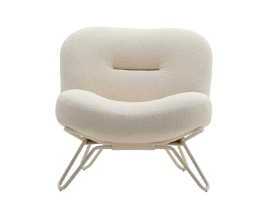 Cream Colored Upholstered Lounge Chair With Curved Backrest And Metal Legs 3d model