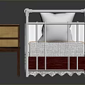 Children's Bed With White Metal Frame Red White Checkered Bedspread Small Chair And Toy Duck