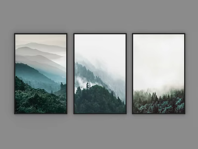 Scenic Landscape Art Prints With Mountain Forest Morning Mist And Green Vegetation 3d model
