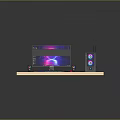 Gaming PC Setup With RGB Monitor Case Mechanical Keyboard Mouse And Speakers On Wooden Desk