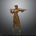 Golden Woman Statue Wearing Elaborate Costume Holding Sword in Standing Warrior Pose