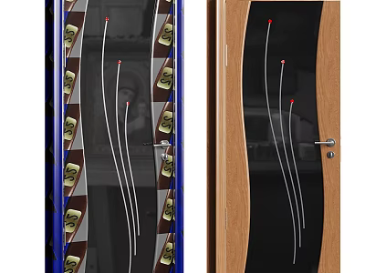 Contemporary Hinged Door Designs With Glass Panels And Decorative Lines In Wooden Frames 3d model