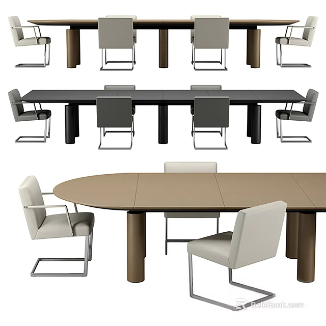 Modern Conference Table Designs With Rectangular And Oval Shapes And Matching Chairs 3d model 