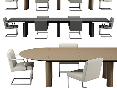 Modern Conference Table Designs With Rectangular And Oval Shapes And Matching Chairs 3d model
