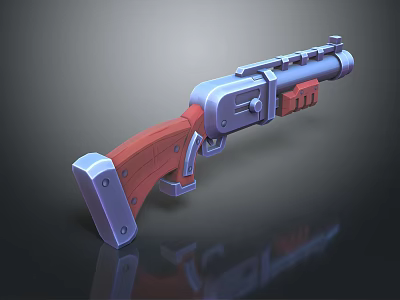 Sci Fi 3D Modeled Gun With Blue Metal Body And Red Wooden Grip Design 3d model