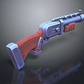 Sci Fi 3D Modeled Gun With Blue Metal Body And Red Wooden Grip Design
