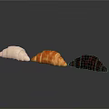 Three Different Colored Croissants White Butter And Chocolate On Dark Background