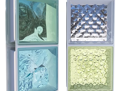 Modern Square Room Dividers With Transparent Textured Panels And Colorful Patterns 3d model