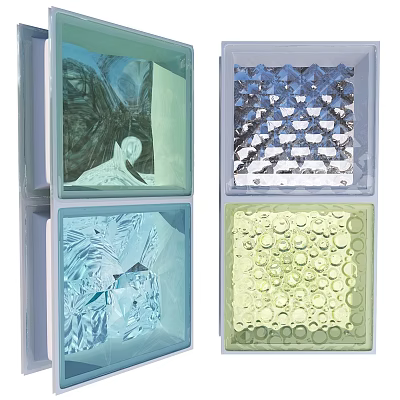Modern Square Room Dividers With Transparent Textured Panels And Colorful Patterns 3d model