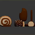Assorted Chocolate Desserts With Ice Cream Bar Swirl Roll Truffle Nutty Ball And Filled Pieces