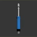 Handheld Blue And Black Weapon With Curved Metal Tube And Ergonomic Grip Design