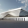 Modern Architectural Design With Wavy Roof Multi Layered Structure And Circular Plaza Ground