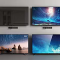 Four Televisions With 65 Inch Screens Showing Nature Scenery Wall Mounted And Stand Placed