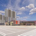 Urban Commercial Street With Tall Residential Buildings Cars Driving Green Trees Alongside And Modern Architecture
