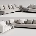 Light Gray Modern Sectional Sofa With Multiple Cushions And Throw Blanket 3d model