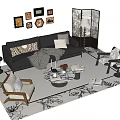 Elegant Modern Sofa and Coffee Table Set with Pillows Armchairs Floor Lamp and Decorative Rug