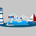 Nautical Themed Decor With Lighthouse Sailboat Lifebuoy Circles Dolphin And Ocean Elements