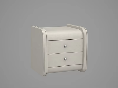 Modern Cream Fabric Nightstand With Two Drawers Curved Edges And Metal Knobs 3d model