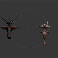 Futuristic Sci-Fi Aircraft Equipment With Spiked Wings Gray Red Black Details