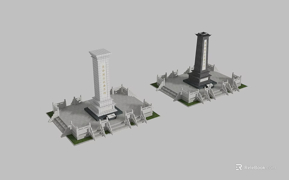 White And Black Monumental Columns With Decorative Platforms And Steps 3d model 