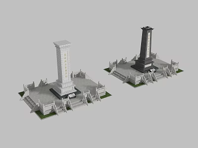 White And Black Monumental Columns With Decorative Platforms And Steps 3d model