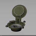 Detailed Weapon Circular Mine 3D Model Showing Open Lid And Inner Mechanical Structure 3d model