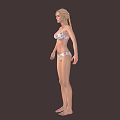 Woman In Floral Print Bikini Standing In Full Body View Against Dark Background