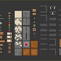 3D Decorative Ornament Set With Geometric Shapes Orange Gray Stairs Platforms And Blocks