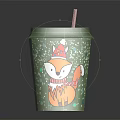 Decorative Green Paper Cup Featuring White Lid Red Straw And Cute Cartoon Patterns