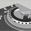 Modern Circular Reception Desk With High Stools Hanging Lights And Robot Arm 3d model
