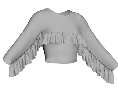 Gray Cropped Top With Long Sleeves And Ruffled Details On Shoulders And Hem 3d model