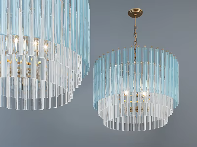 Modern Elegant Crystal Chandelier With Blue Transparent Columns And Golden Frame 3d model