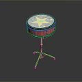 Red Snare Drum With White Head Star Pattern And Metal Stand 3d model