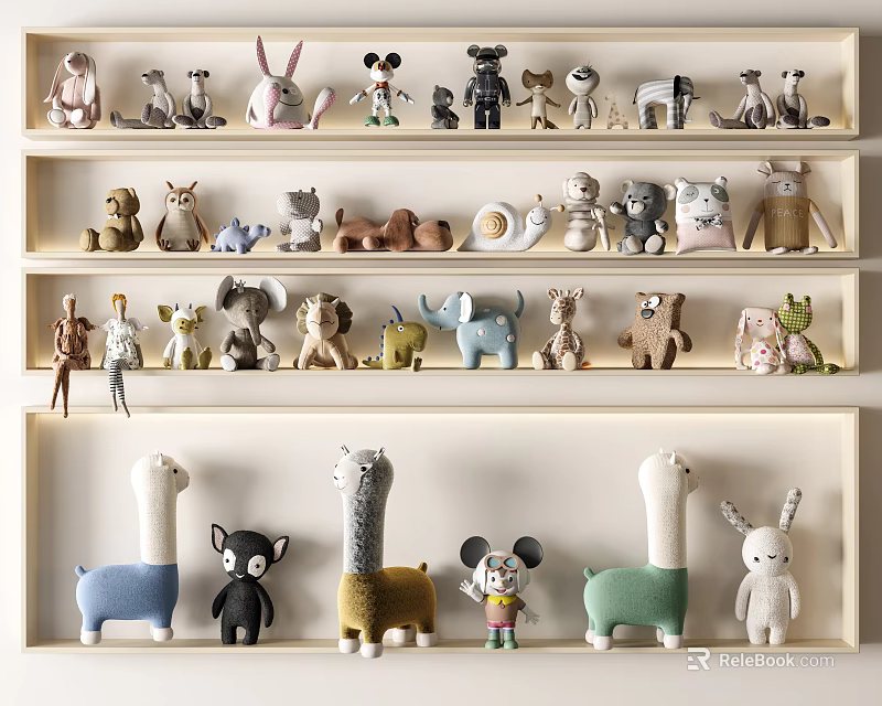 Various Trophy Medals Collection Display On Decorative Shelf With Awards Designs 3d model 