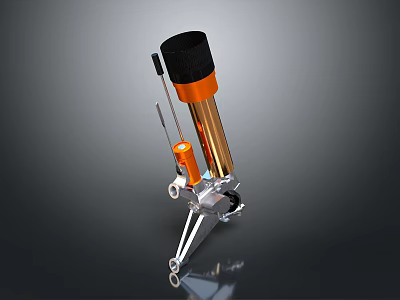 Orange And Black Mechanical Device With Metal Bracket And Piston Structure 3d model