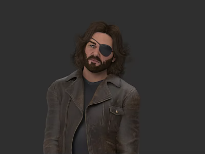 Game And Movie Character With Long Brown Hair Bearded Look Eyepatch And Brown Leather Jacket 3d model
