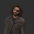 Game And Movie Character With Long Brown Hair Bearded Look Eyepatch And Brown Leather Jacket