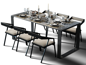 Modern Dining Table and Chair Combination 3d model