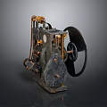 Vintage Industrial Mechanical Equipment With Metal Frame Gear Wheel And Chain Design