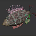 Vintage Cosmic Spaceship With Fish Shaped Design Metallic Parts And Propeller
