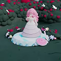 Pink Haired Character In White Dress With Butterflies And Red Flowers Garden Scene