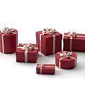 Red Gift Boxes With Ribbon Bows In Various Shapes And Sizes
