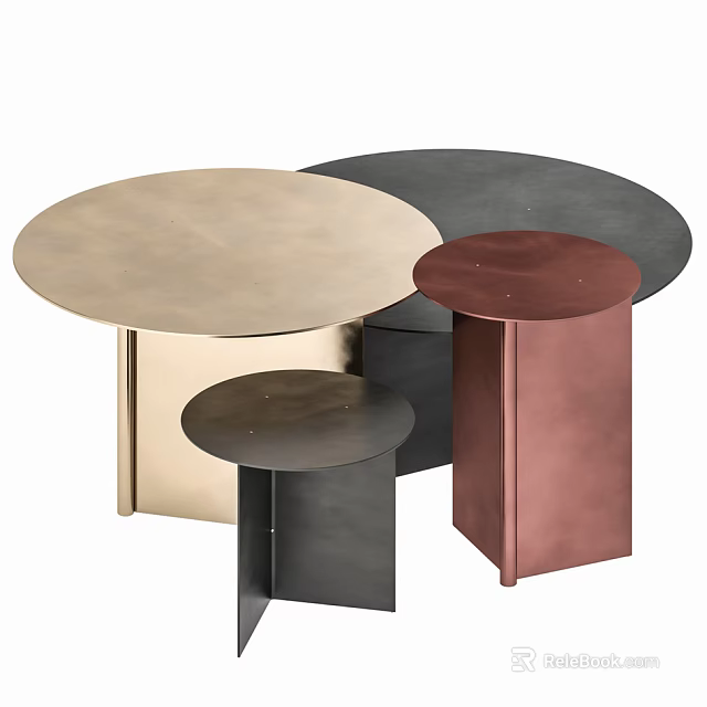 Modern Round Coffee Tables in Various Colors and Different Sizes for Living Space 3d model 