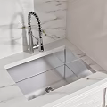 White Modern Kitchen Cabinets With Marble Countertop Backsplash And Island Design