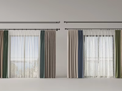 Modern Curtains With Sheer Layers Colorful Panels And Curtain Rods For Windows 3d model