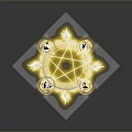 Mystical Glowing Rune Circle With Four White Crystal Towers And Golden Light Base